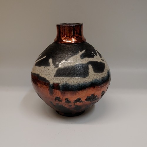 Click to view detail for #220724A Raku Copper, White Crackle and Black $32